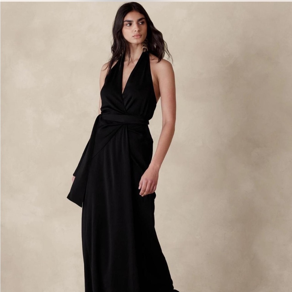 Banana Republic Black satin halter dress, New with tags